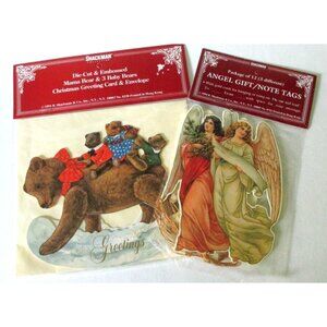 Vintage Die Cut Embossed Card and Note Tags Lot 1990s Shackman Angels Bear